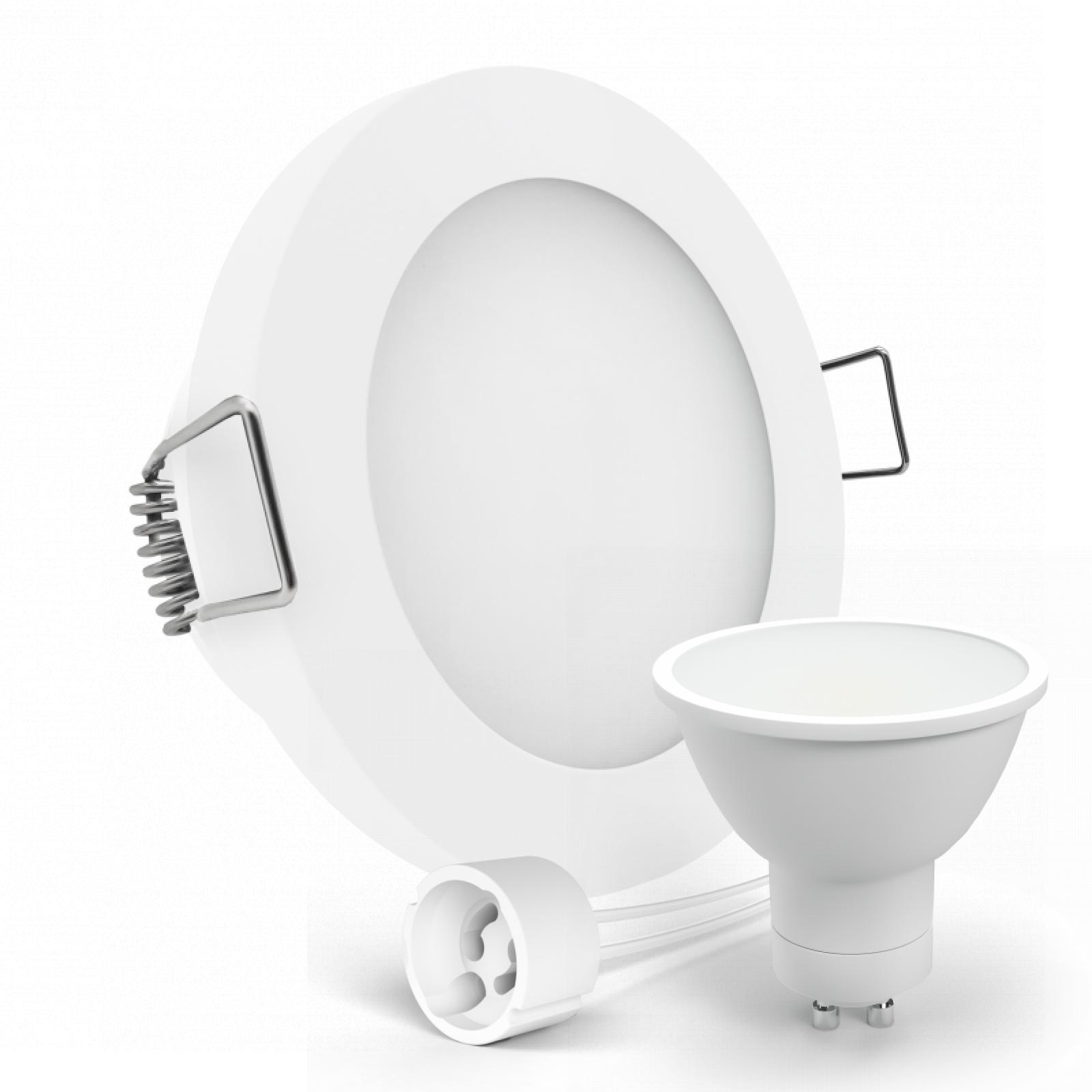  LED Deckenspot Feuchtraum IP44 weiß rund Einbaudurchmesser Ø 60mm - 75mm Tiefe 64mm Fassung 1,2W LED Lichtfarbe warmweiß GU10 230V